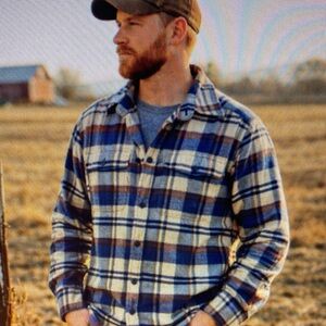L.L. Bean Blue, Cream and Brown Plaid Flannel Shirt